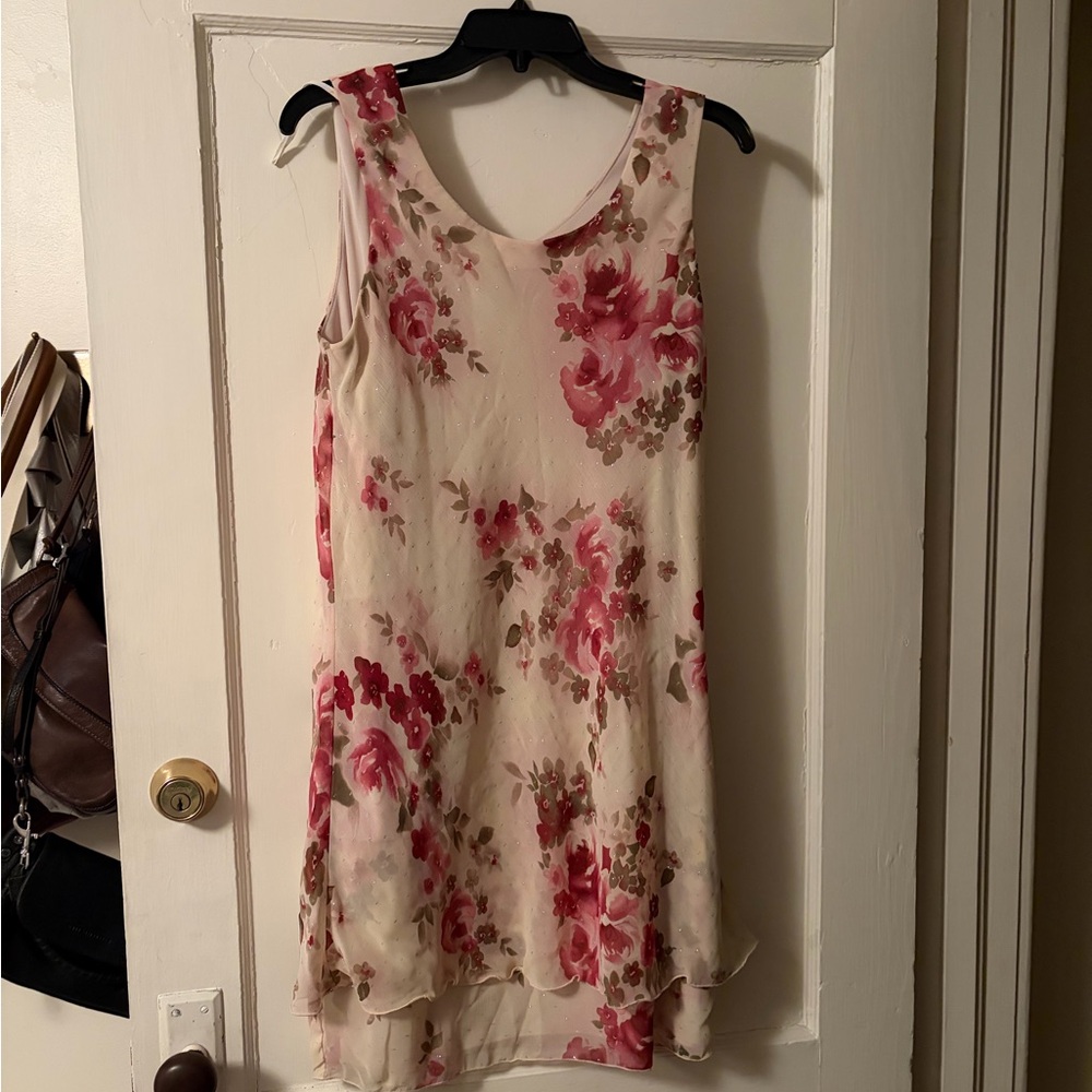 R&M Richards Vintage Pink and Cream Floral Mini Dress